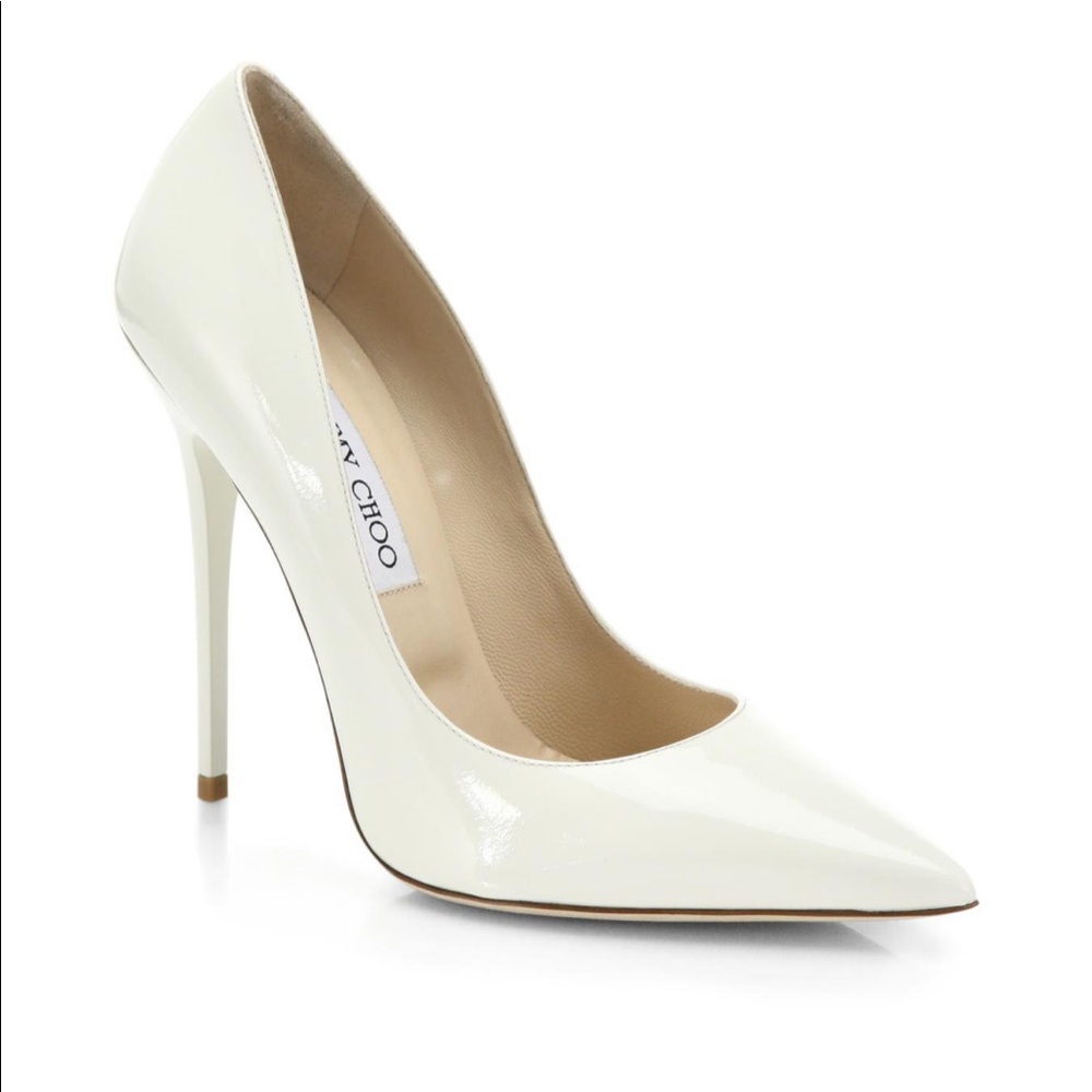 Jimmy Choo Anouk Patent 120mm Pump White, 38 (7.5)